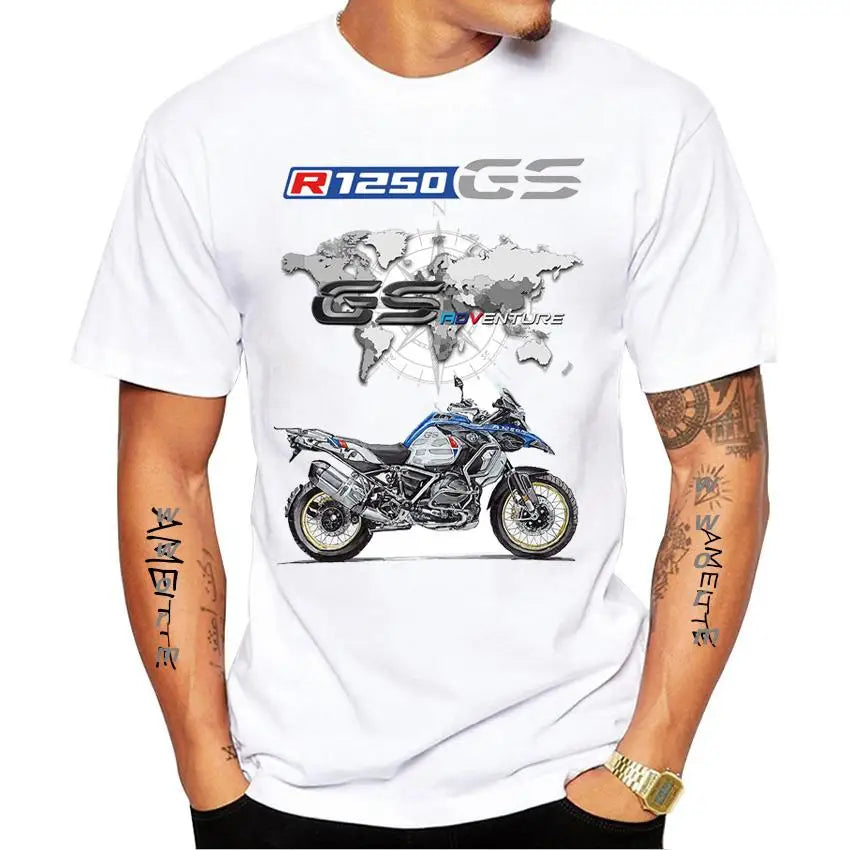 Summer Men Short Sleeve GS Adventure Motorcycler R 1200 GS R 1250 GS Vintage T-Shirt Harajuku Moto Sport Boy Casual White Tees