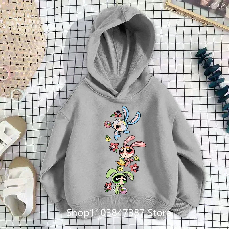 Kawaii Anime Powerpuff Cute Girls Hoodie Sweatshirt boy girl Spring Autumn Pullovers Harajujku Powerpuff Kids Anime Clothes