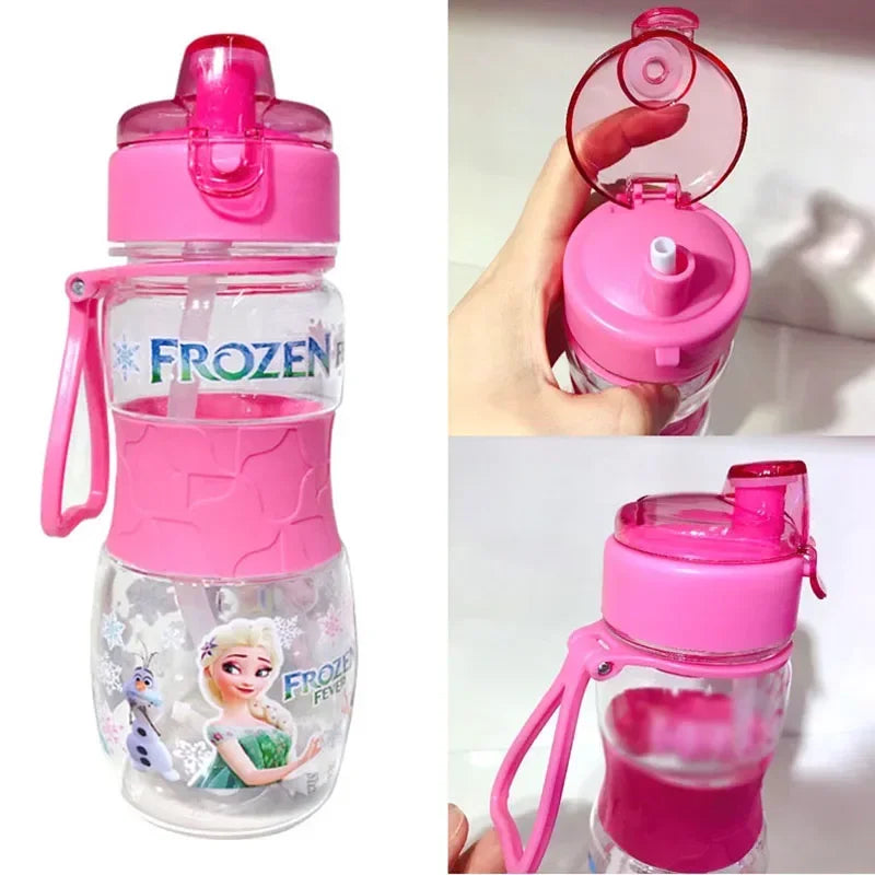 Disney Kids Water Sippy Cup Frozen Cars McQueen Spiderman Cartoon Baby Feeding Cups with Straws Outdoor Portable Bottles