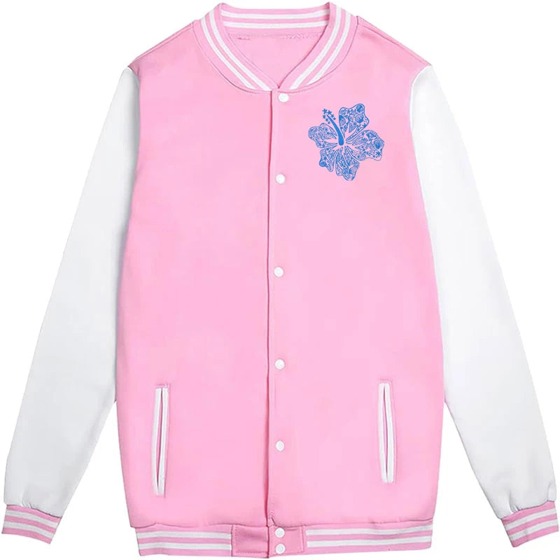 Hibiscus Flower Lover Classic Baseball Jacket Girl Meet Me At The Ocean Girls Fashion Overcoat Ocean Beach Vacation Gift Jackets