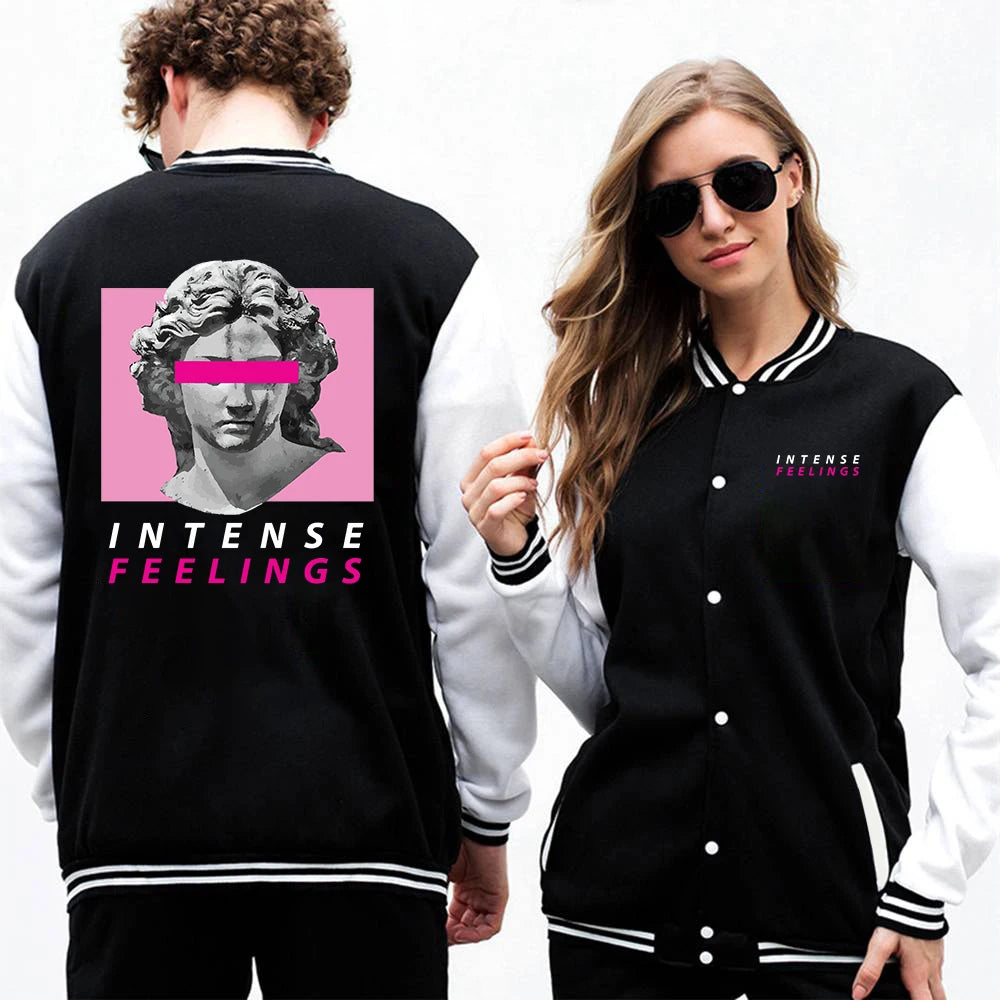 Intense Feelings European Art Statue Street Jacket Male Fashionable  Hip Hop Bomber Coat Loose Breathable Male Baseball Uniform