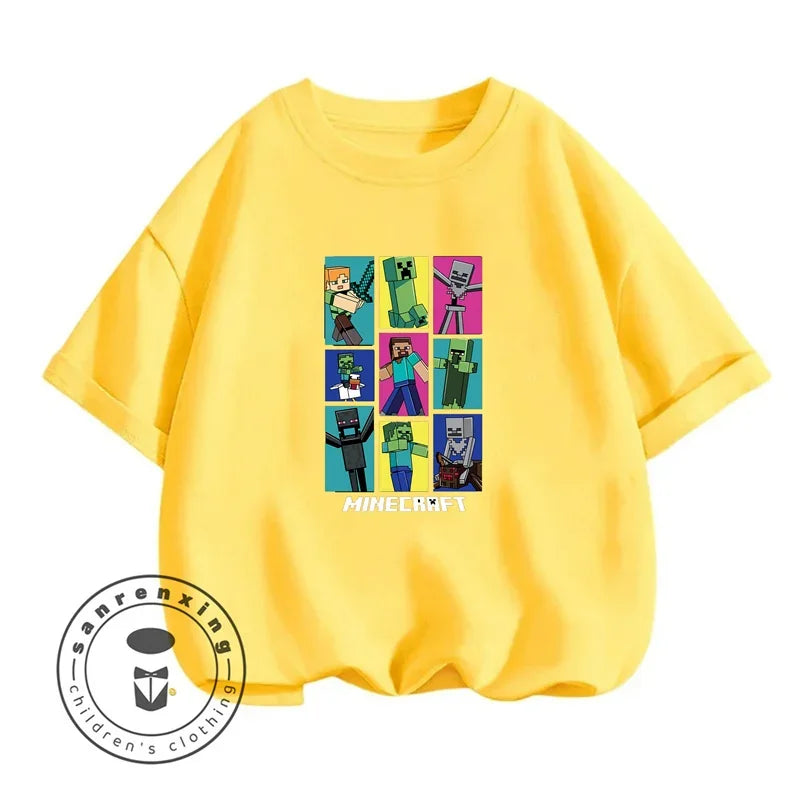 Minecraft Cartoon Printed Kids Summer Boy Girl T-shirt Solid Cotton Breathable Teenager Short Children TShirt For 3-10T Top