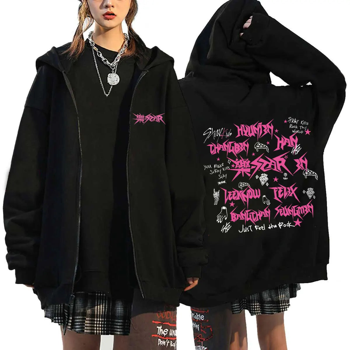 straykids Hoodie Men Long Sleeve Loose Jacket Coats Harajuku Casual Gothic Hooded Sweatshirt Y2K Streetwear