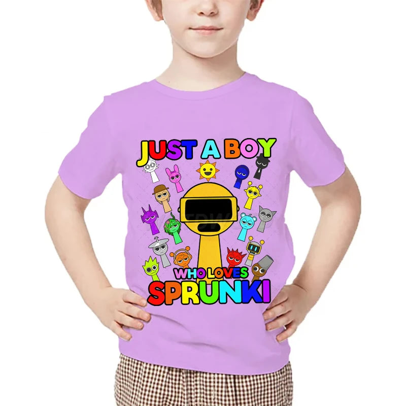 Just A Boy Who Loves Sprunki Kids T-shirt Horror Game Character TShirts Short Sleeve Tops Sprunki Boys Girls Fashion Streetwear