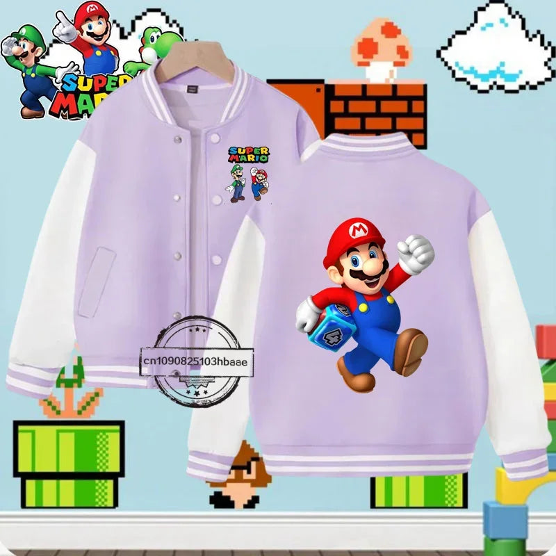 Baseball uniform Cartoon Print Mario Fall Winter Coat Game Series Kids 1-14 years old fashion boys girls sweatshirt long sleeve