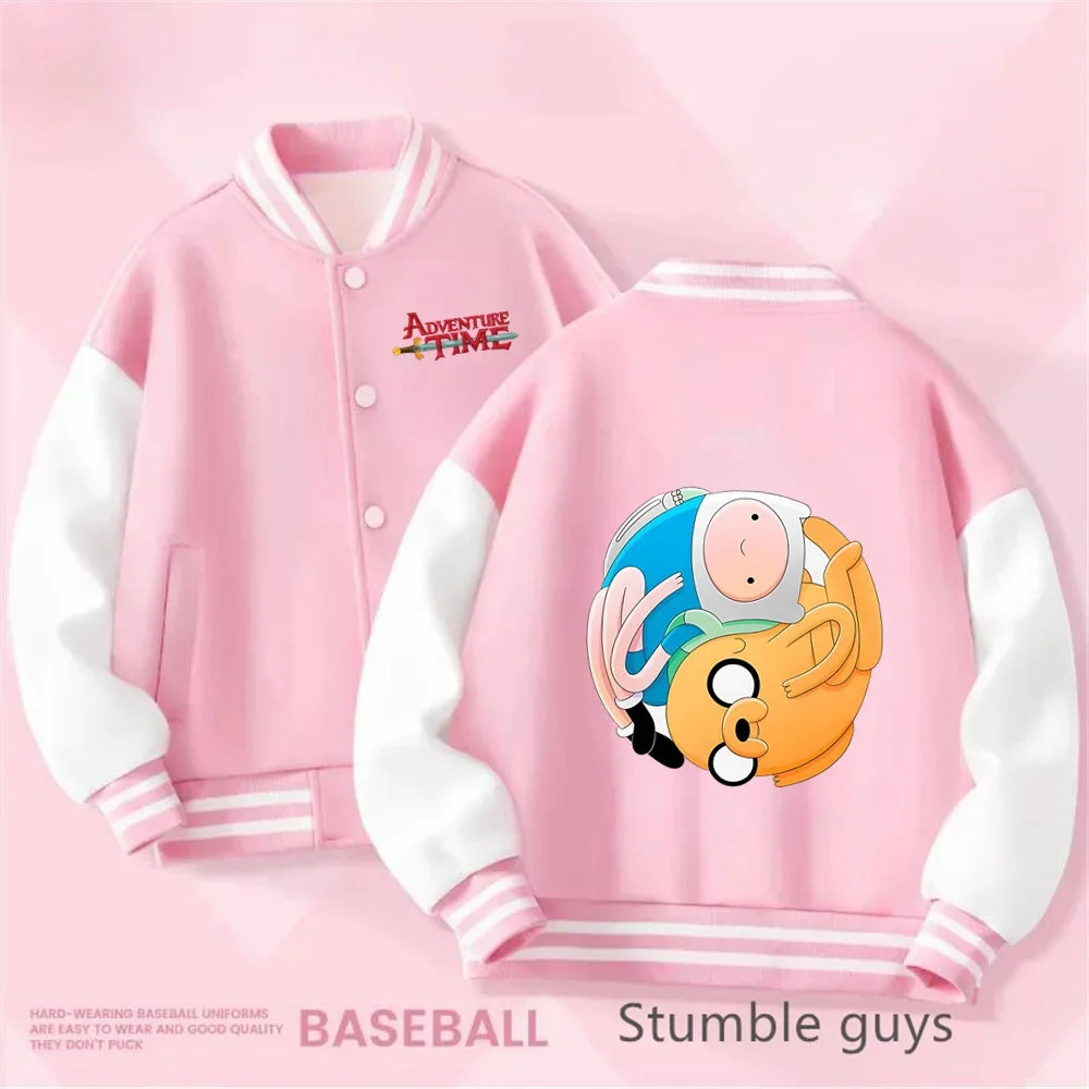 Adventure Time Kids Cotton Jacket Suit Kuromi Melody Overcoat Pants Autumn Child Loose Sports Baseball Uniform Clothes Gift