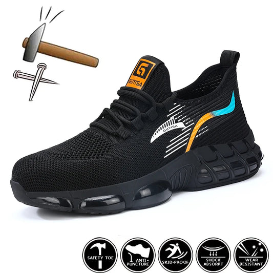 Guyisa Air Cushion Safety Shoes Men's Work Shoes Anti Smash Steel Toe Safety Work Shoes Men Lightweight Indestructible Footwear