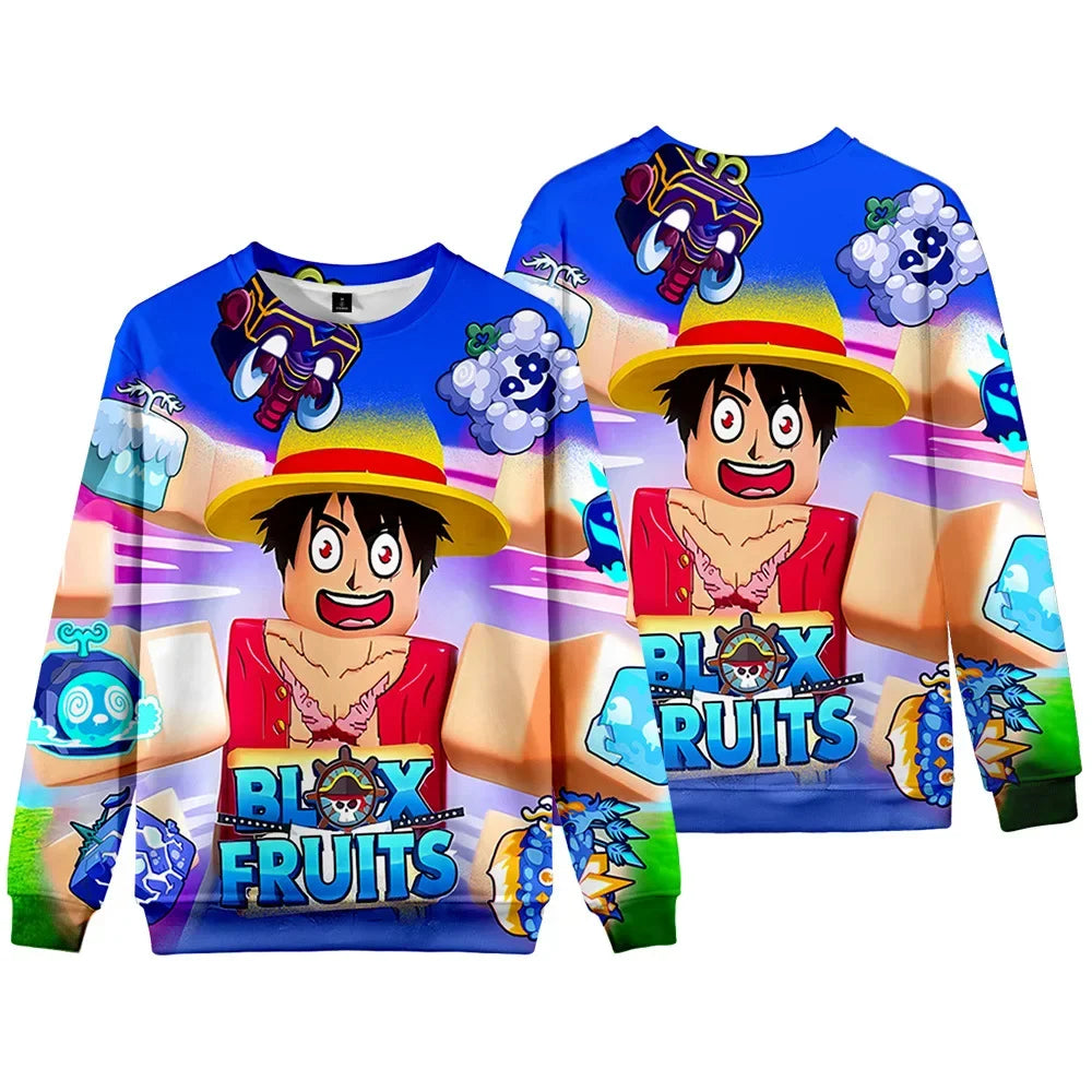 ROBLOX Animation Cartoon Game Blox Fruits Casual Round Neck Long Sleeve Loose Sweatshirt Digital Printing Children's Clothing