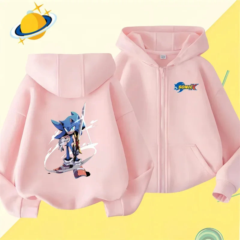 Anime Sonic Lightning Kids zipper hoodie Cartoon print Autumn/Winter long-sleeved sweatshirt casual top for boys