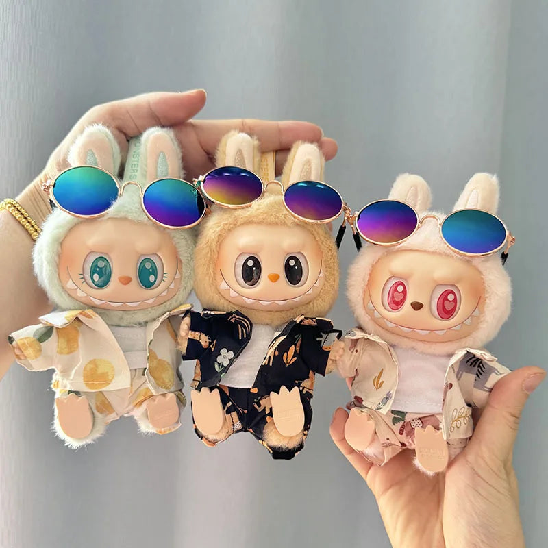 Original Second Generation Labubu Monster Have A Seat Series Beach Glasses Set Ornaments Only Clothes Cute Doll Toy Gift