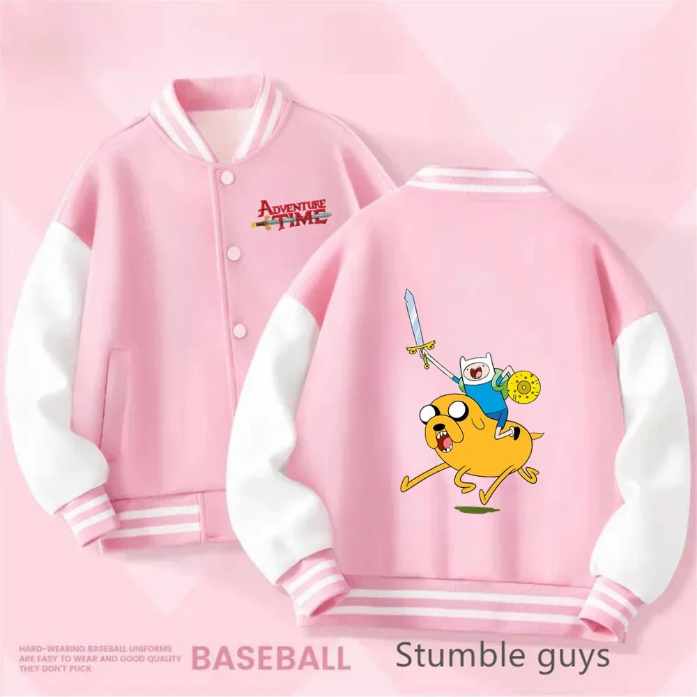 Boys and Girls for Stylish Coat Kids Sanrio Fall/Winter Jacket Baseball Uniform Adventure Time Pattern Print Thick Warm