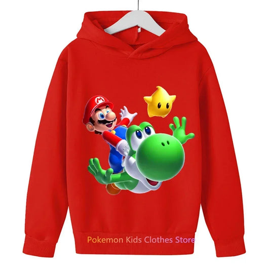 New Children's Wear Boys and Girls Cartoon Super Mario Print Spring and Autumn Children's Hoodie Mario Brothers Game Sweatshirt