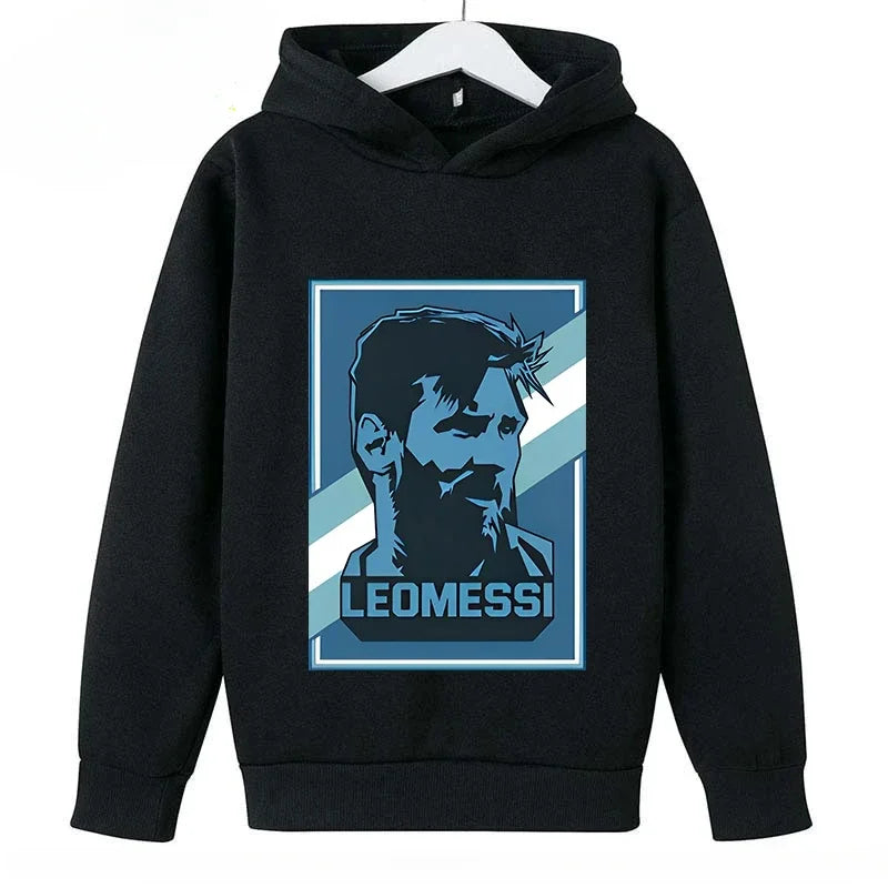 2024 Children's Sports Hoodies Spring and Autumn Children's Wear Pullover Casual Boys and Girls Black Tops Messi Print 4T-14T