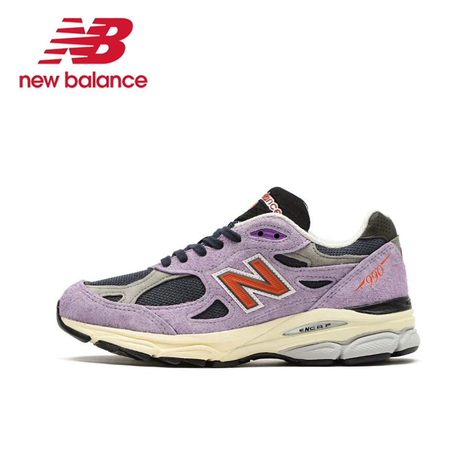 Original New Balance NB 990 V3 Classic Vintage Mesh Fabric Leather Casual Men's and Women's Running Shoes White Silver M990AL3