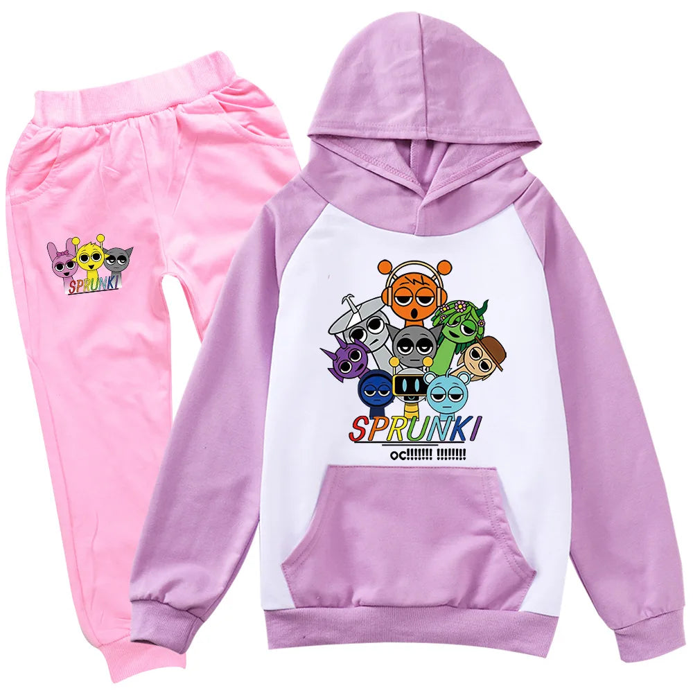 Sudadera Sprunki Clothes Set Kids Sprunky Incredibox Hoodie Boy Spring Fall Tracksuit Girls Hoody Sweatshirt Top Pants 2pcs Sets