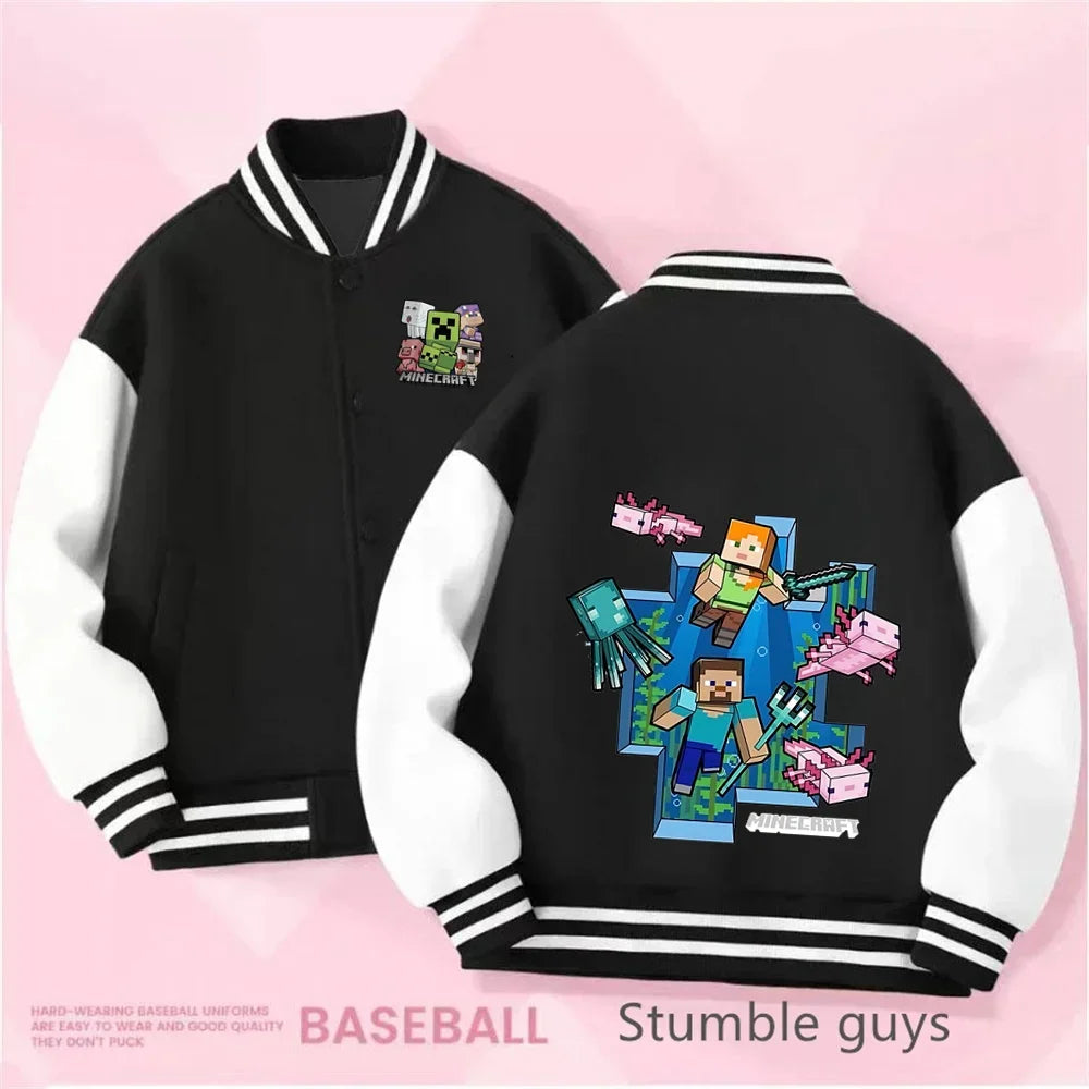 1-14 Year Old Birthday Gift Library Baseball Uniform Minecraft Cartoon Printed Boys and Girls Kawaii Fall and Winter Jacket