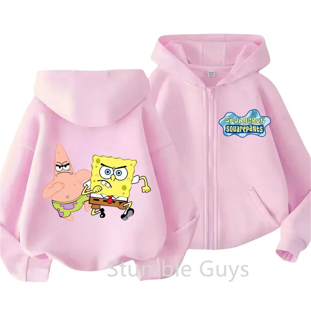 Spongebob Pie Big Star Squidward Kawaii Kids zipper hoodie print Fall/Winter comfortable loose top for boys and girls