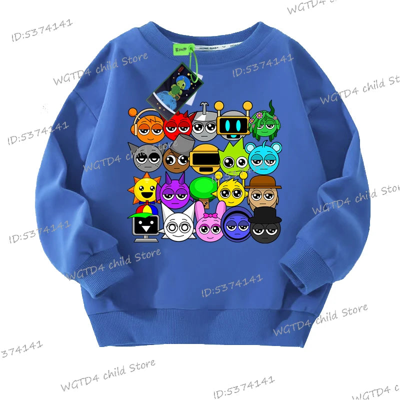 New Sprunki Sweatshirt Kids Funny Incredibox Game Y2K Sudadera Boys Girls Cartoon Sprunki Figure Print Anime Hoodless Pullover