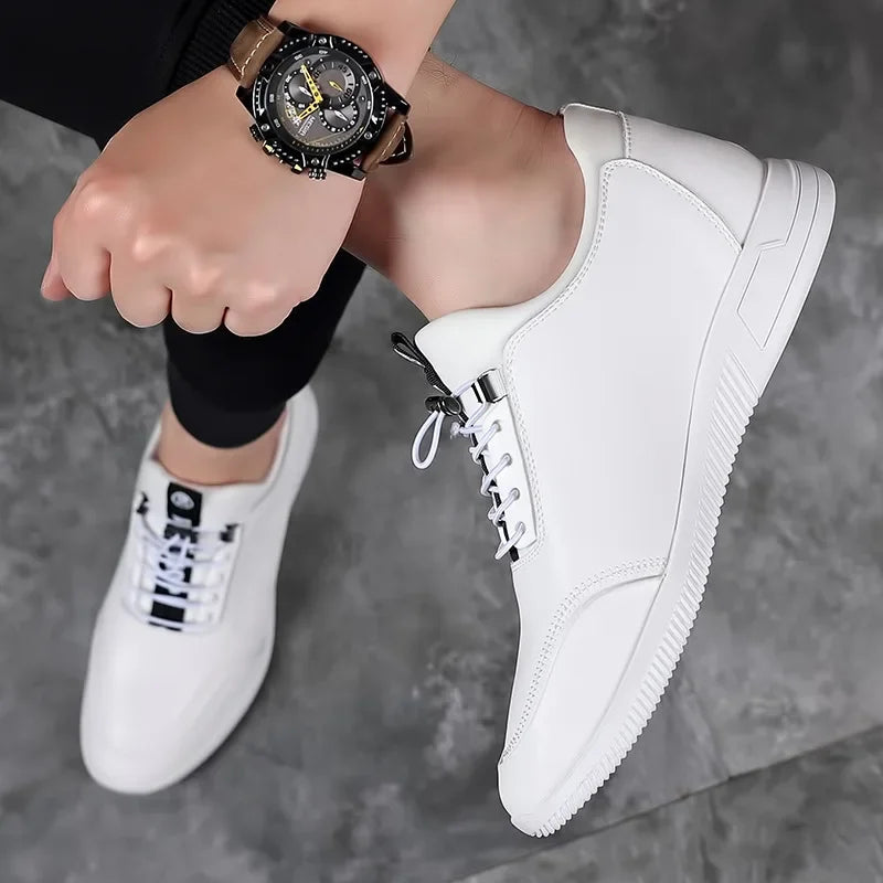 Cross-border New Style Real Leather Men's Casual Shoes Soft Bottom Invisible Height Increase Youth Dating White Shoes 6