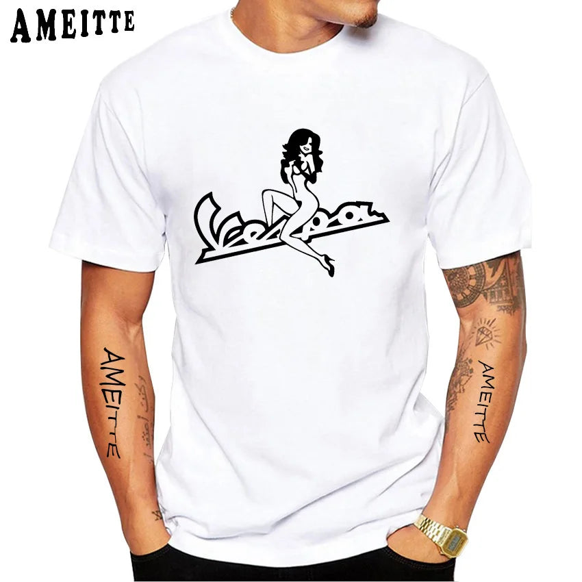 New Summer Men's Short Sleeve Retro Classic Vespa Italy Scooter Art Print T-Shirt Hip Hop Boy Casual White Tops Vintage Man Tees