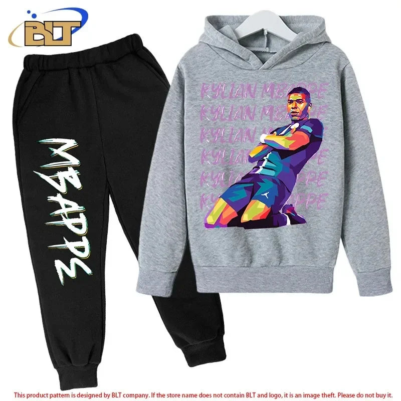 Children's Clothing Children's Hoodie Set Plus Sweatshirt Pants 2-piece Set for Boys and Girls Mbappe Printed Set