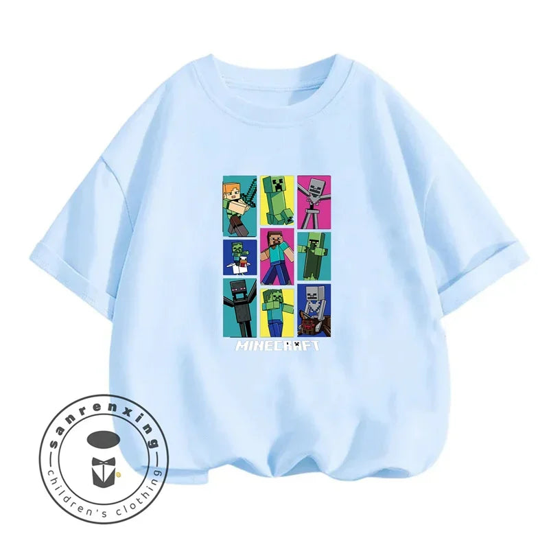 Minecraft Cartoon Printed Kids Summer Boy Girl T-shirt Solid Cotton Breathable Teenager Short Children TShirt For 3-10T Top