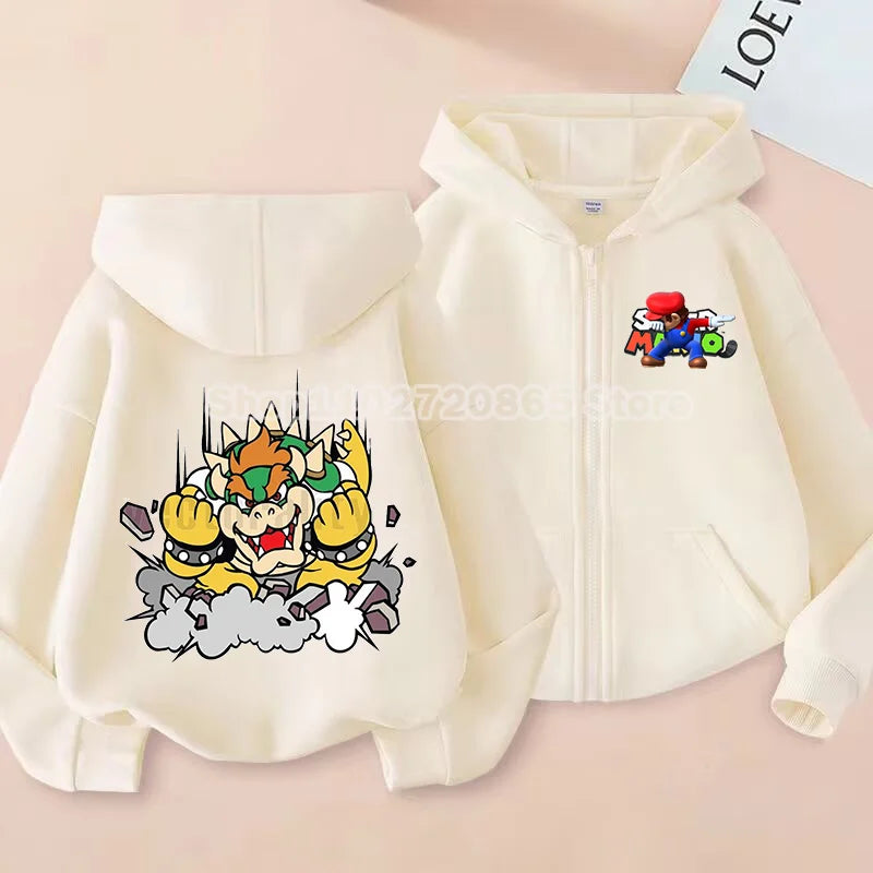 Super Mario Coat Cute Cartoon Game Cardigan Boys Girls Spring Autumn Thin Fashion Harajuku Hooded Zipper Sweatshirt Kids Gift