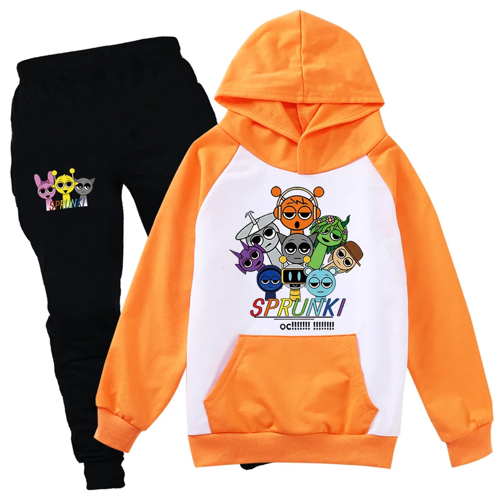 Sudadera Sprunki Clothes Set Kids Sprunky Incredibox Hoodie Boy Spring Fall Tracksuit Girls Hoody Sweatshirt Top Pants 2pcs Sets