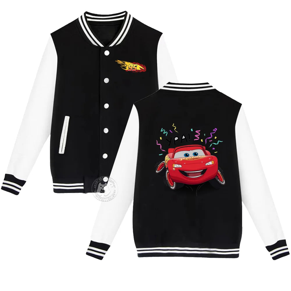 Kids 2-14 years old Fall/Winter Baseball uniform Flash McQueen 95 Racing Print Teen Girls Boys Outdoor padded warm coat