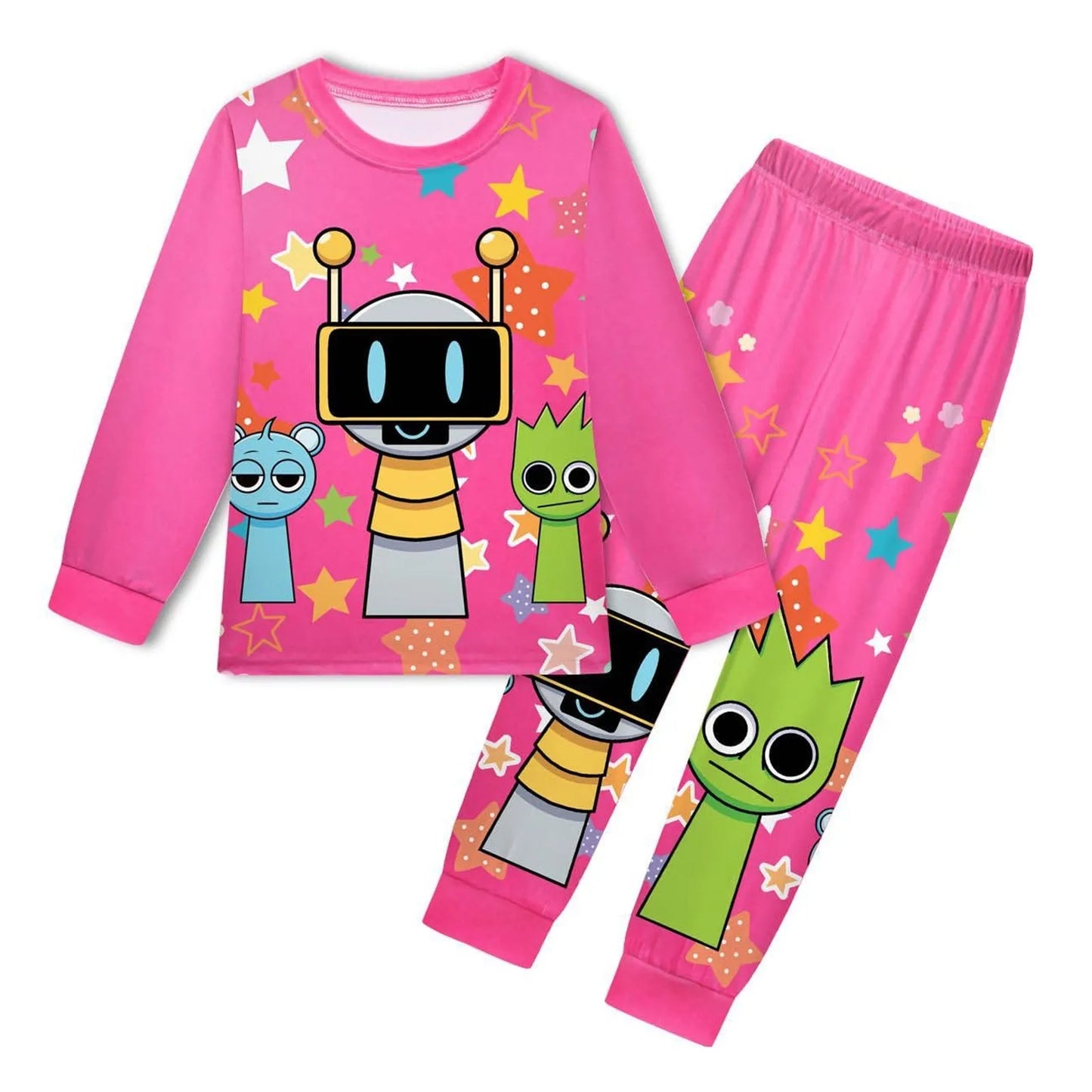 Sprunki Pajama Sets Kids Cartoon Incredibox Clothes Toddler Boys Daily Nightgowns Baby Girls Long Sleeve T Shirt+Pants 2pcs Sets