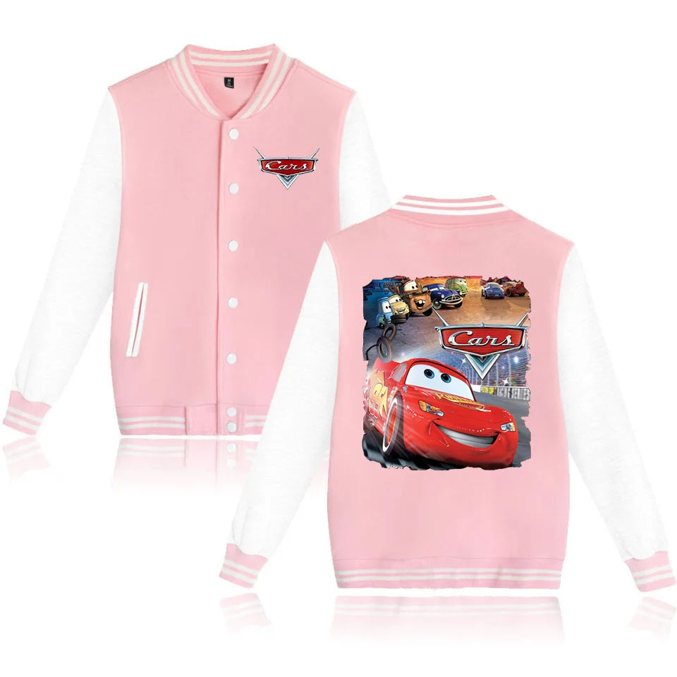 Pixar Cars Lightning McQueen Baseball Jacket Men Women Hip Hop Harajuku Jackets Streetwear Kids Boys Girls College Coats