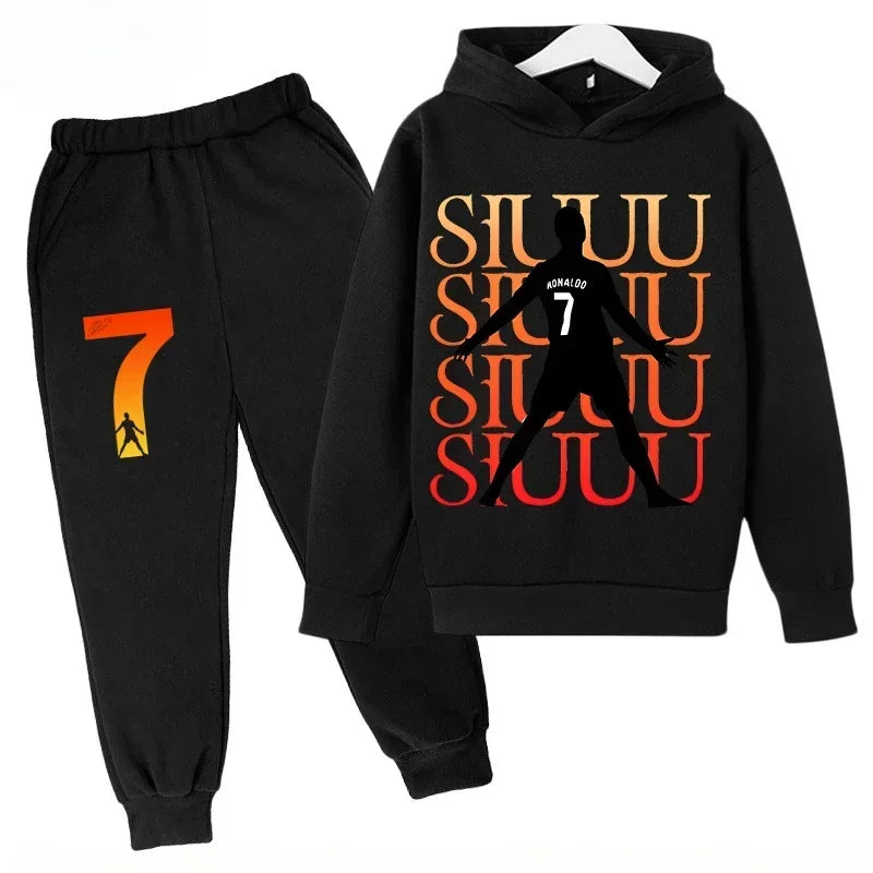 Children's Sports Hoodie Set Sweatshirt Pants 2-piece Set for Boy and Girl Ronaldo Avatar Printed Kid Clothes Baby Set Sportsuit