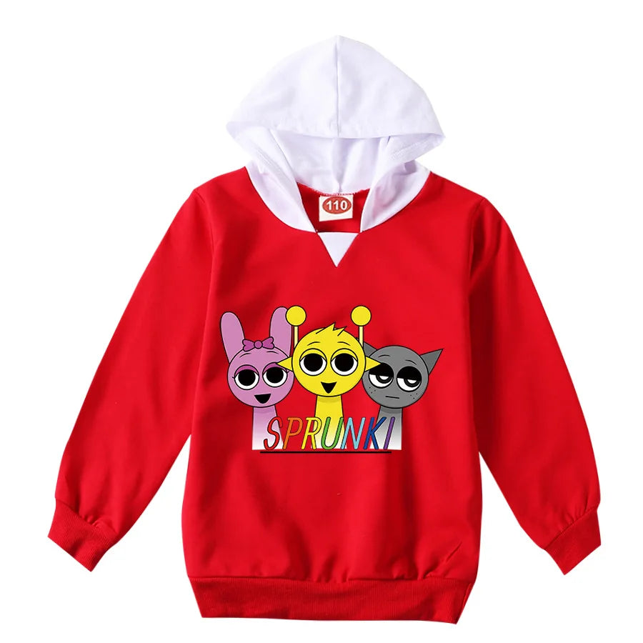 Cute Sprunki Cartoon Hoodie Kids Game Incredibox Hooded Sweatshirts Teen Boys Long Sleeve Clothes Baby Girls Casual Outerwear