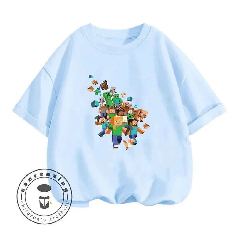 Minecraft T-shirt Summer Children Clothes Kids Tops Toddler Round Neck Short-sleeved Cartoon Shirt Top