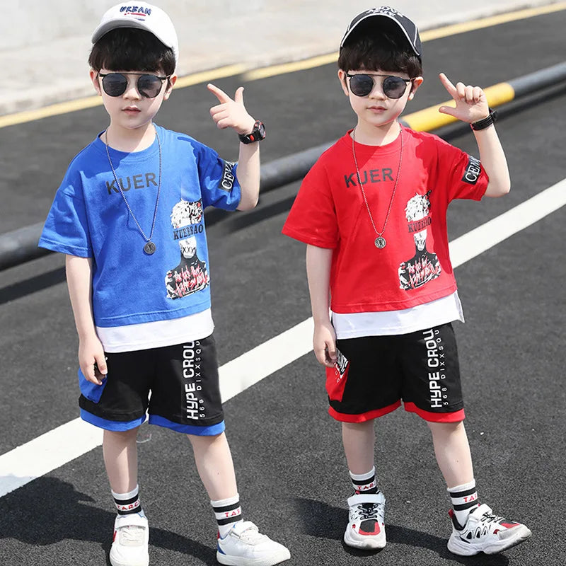 2pcs 2024 spring hip hop Children Summer Boys Clothes Set T shirt + Pants Casual Sports Kid Tracksuit Teen 4 6 8 9 10 12 Years