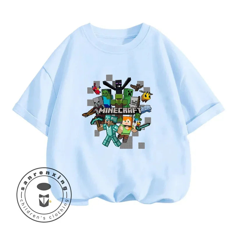 Minecraft Cartoon Printed Kids Summer Boy Girl T-shirt Solid Cotton Breathable Teenager Short Children TShirt For 3-10T Top