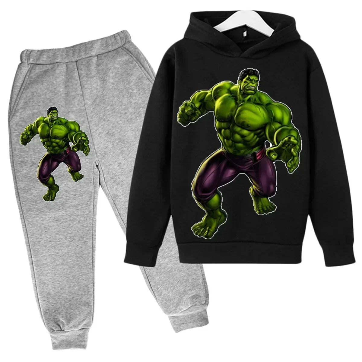 Kids Cartoon Green Giant Super Hero Superstar Boys Girls Spring/Autumn Clothing Children's Fashion Hoodie Pants Set 2-14 Years