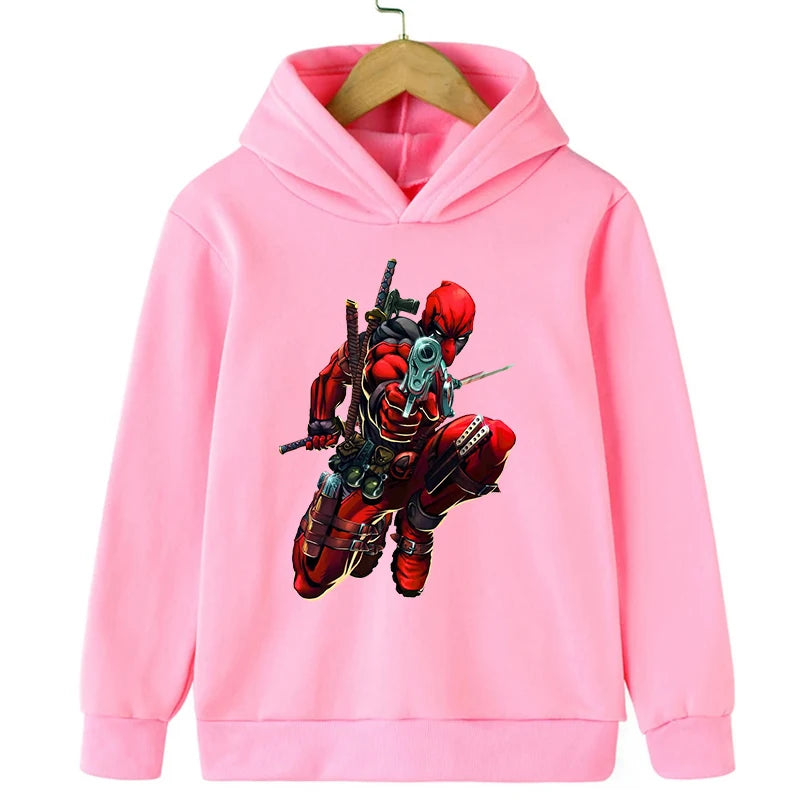 New Kids Spring Autumn Deadpool Hoodies Fashion Cartoon Printing Baby Boys Clothes Boys Casual Tops Sweatshirts 2-14Years Old