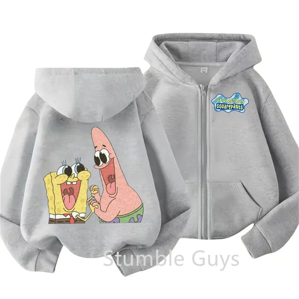 Spongebob Pie Big Star Squidward Kawaii Kids zipper hoodie print Fall/Winter comfortable loose top for boys and girls