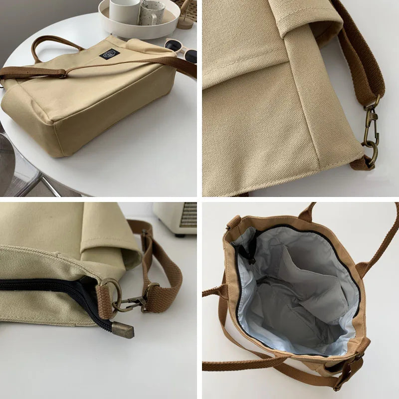 Retro Stor Kapacitet Multi Pocket Lynlås Casual Tote Tasker