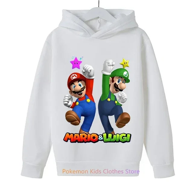 New Children's Wear Boys and Girls Cartoon Super Mario Print Spring and Autumn Children's Hoodie Mario Brothers Game Sweatshirt