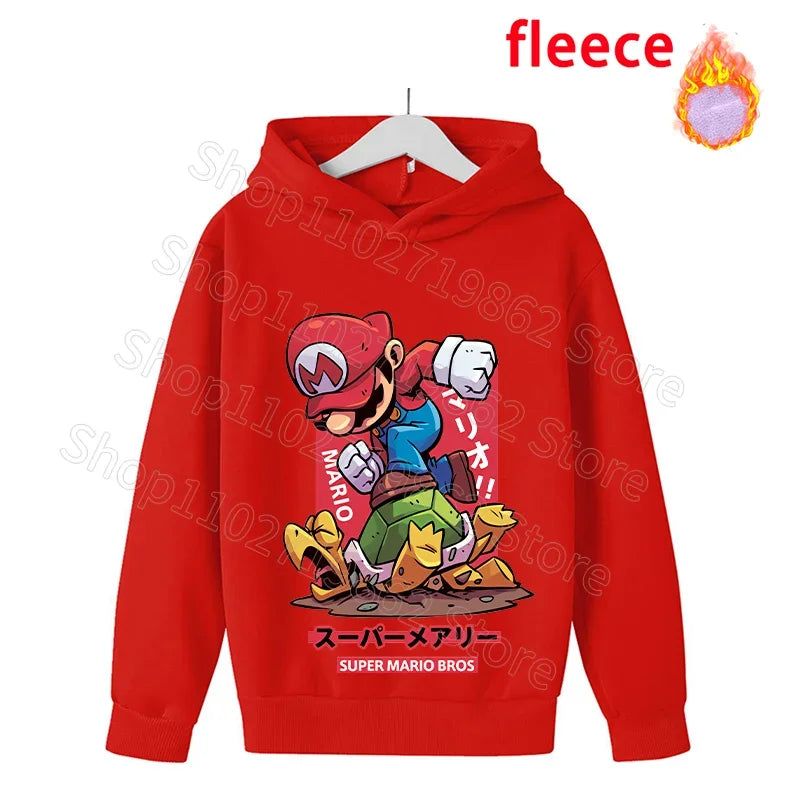 Super Mario Bros Kids Clothes Princess Peach Luigi Fleece Sweatshirts Cartoon Game Character Pattern Long Sleeves Baby Show Gift