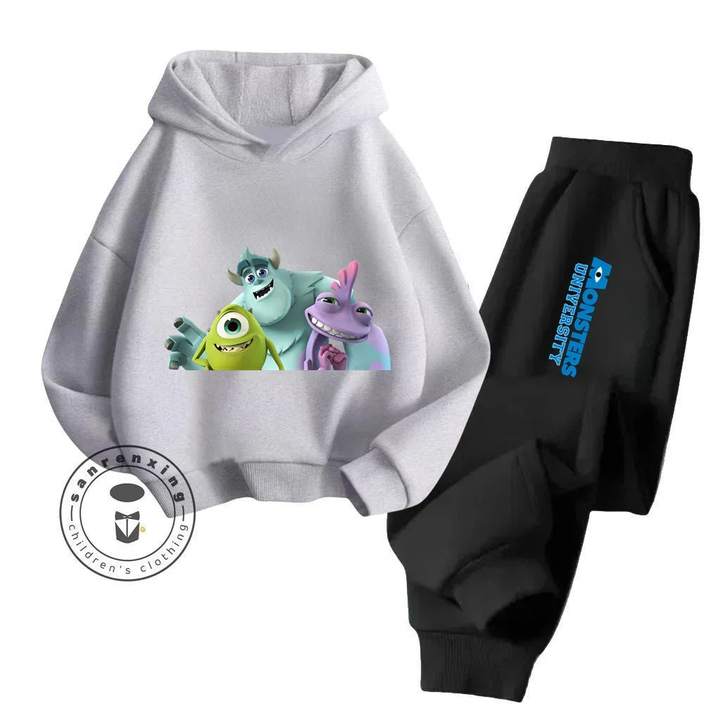 Casual Coziness Long Sleeve Sets That Are Loose Elastic and Perfectly Comfortable for Boys Girls Monsters Inc Cartoon Hoodie Set