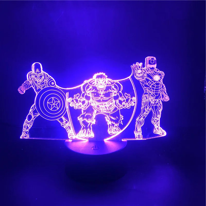 Anime The Avengers Infinity War 3D LED Nightlights Spiderman Ironman Hulk Thor Lamp Colorful Changing Night Lights Table Lampara