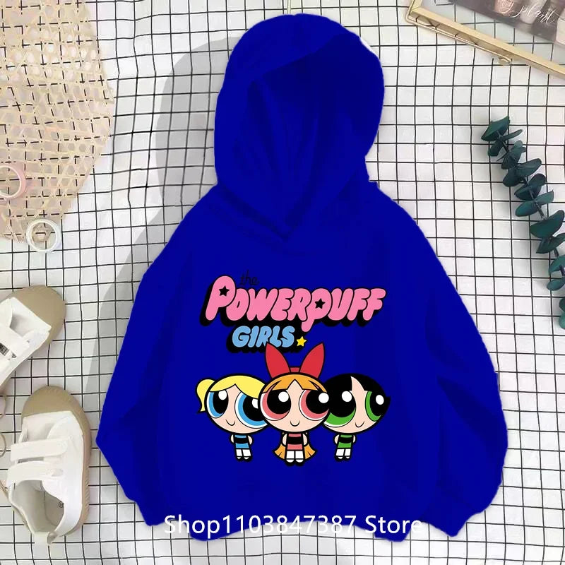 Kawaii Anime Powerpuff Cute Girls Hoodie Sweatshirt boy girl Spring Autumn Pullovers Harajujku Powerpuff Kids Anime Clothes