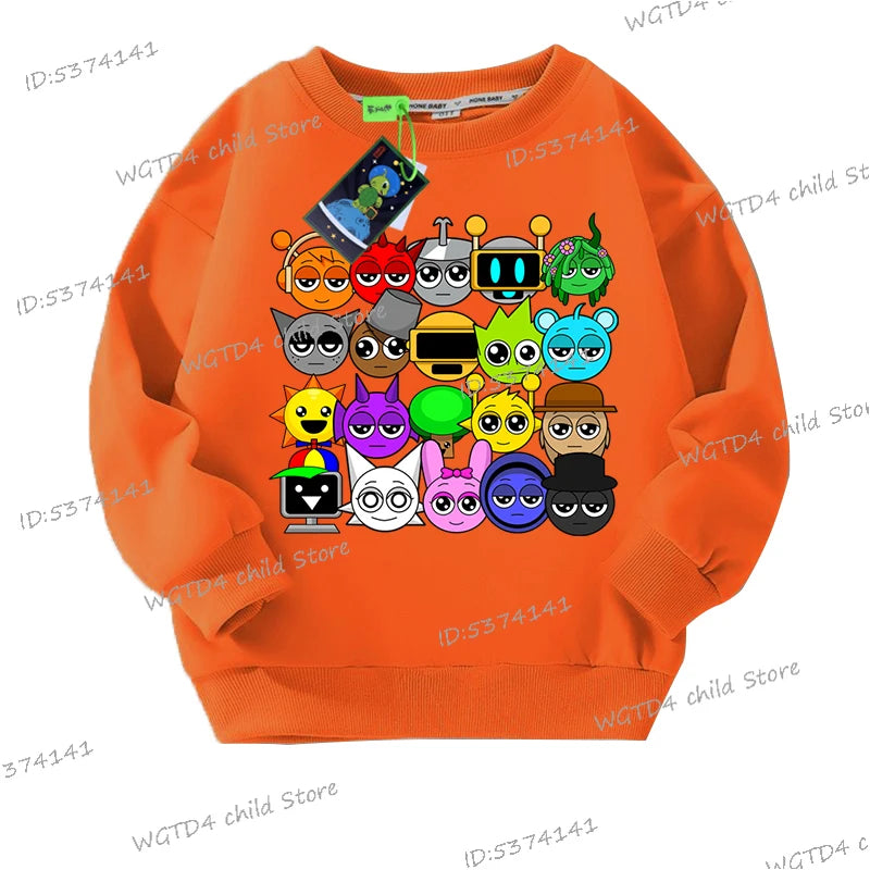 New Sprunki Sweatshirt Kids Funny Incredibox Game Y2K Sudadera Boys Girls Cartoon Sprunki Figure Print Anime Hoodless Pullover