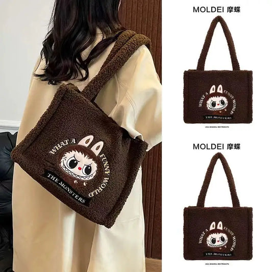 The Monsters Shoulder Bag Cartoon Large Capacity Handbag Labubu Plush Toy Bag Student Crossbody Bags Outdoor Travel Use FJ04A