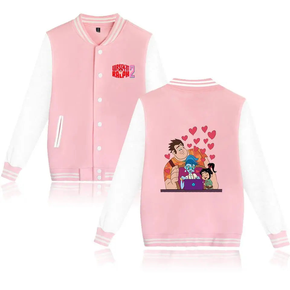 Wreck-It Ralph Varsity Baseball Bomber Jackets Men Women Clothes Streetwear Kids Boys Girls Harajuku Jacket Single Coats