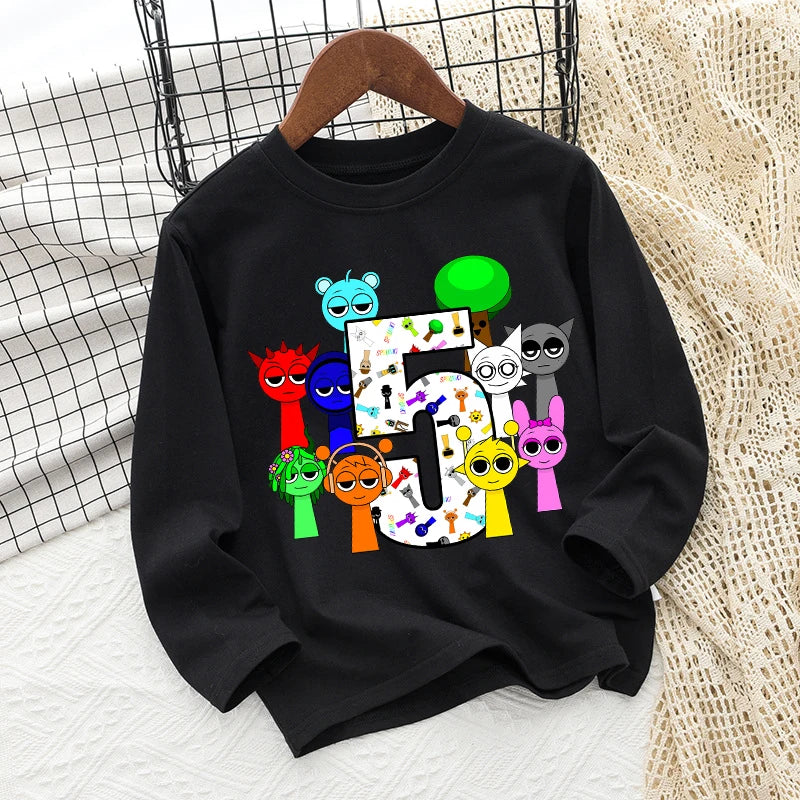 Sprunki Kids Long Sleeve T-shirt Boy Anime Printed Tops Girl Cartoon Cute Pullover Autumn Children Fashion Casual Clothing Gifts