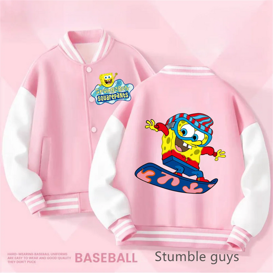 Kids Clothing 2-14 Years Old Baseball Uniform Boys Girls Fall/Winter Jacket SpongeBob SquarePants Print Thickened Warm Coat